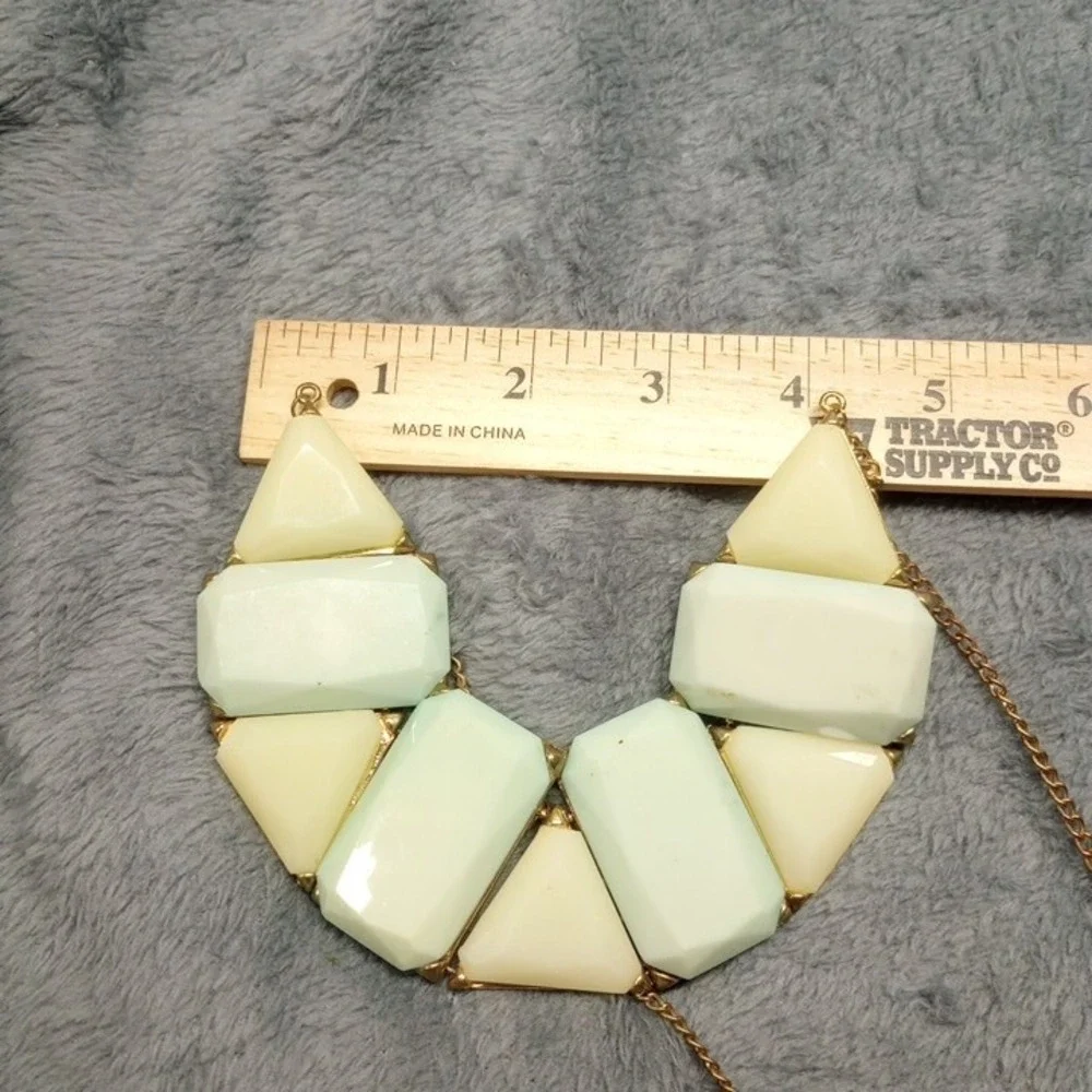 Statement Bib Necklace Geometric‎ Pastel Stones Gold Tone Chain